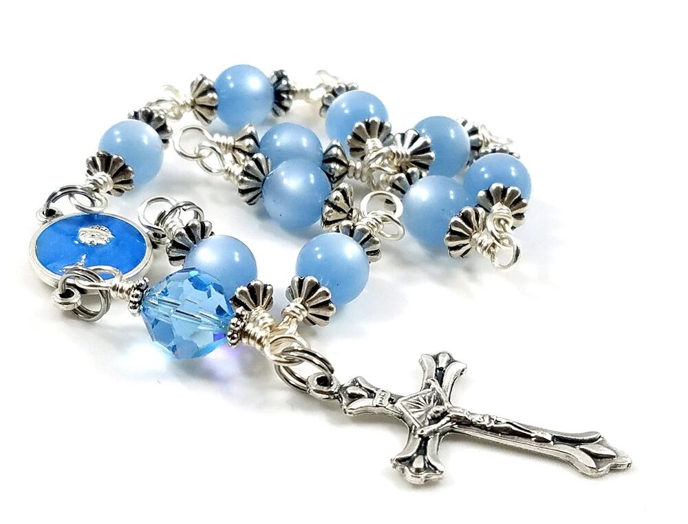 Holy Communion Chalice Blue Rosary, One Decade Rosary, Unbreakable Wire Wrapped